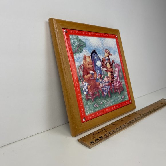 Vtg Winnie the Pooh Simply Pooh Always Sweeter w Little Hunny Tile w Wood Frame - Picture 4 of 9